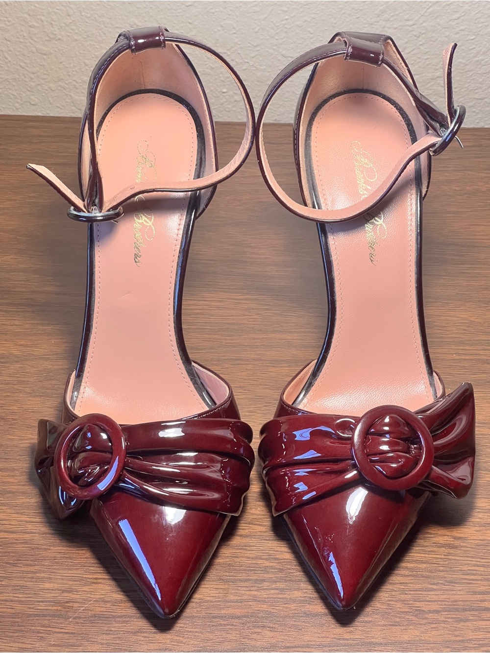 Brooks Brothers Patent Leather Burgundy Ankle Strap Heels -Made in Italy- Size 7